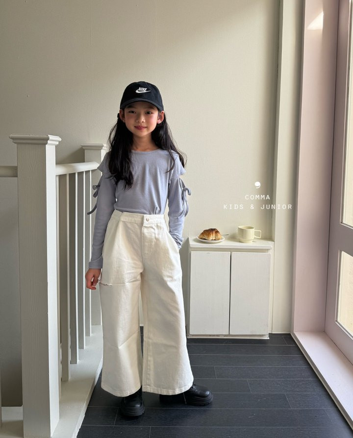 Comma - Korean Children Fashion - #kidsshorts - Sleeve Slit Ribbon Tee - 8