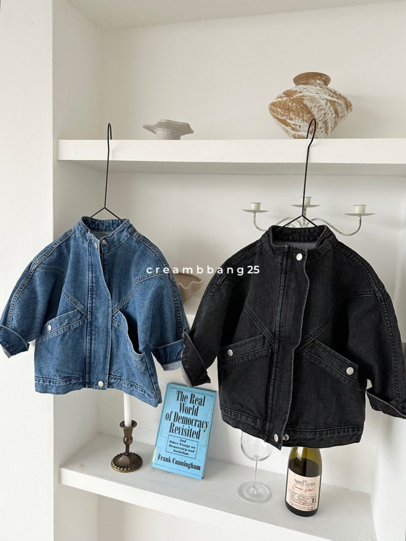 Cream Bbang - Korean Children Fashion - #Kfashion4kids - High Neck Over Sized Denim Jacket