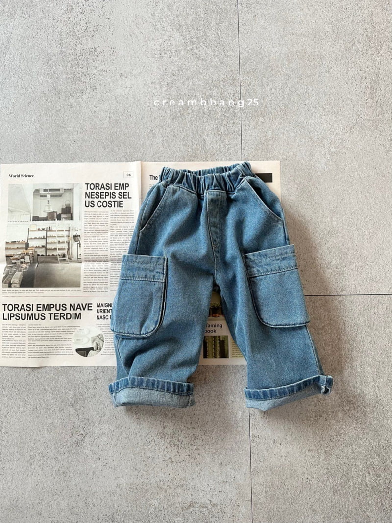 Cream Bbang - Korean Children Fashion - #childrensboutique - Cargo Wide Denim Pants
