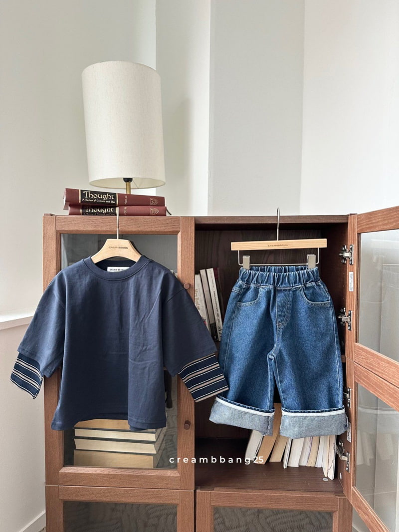 Cream Bbang - Korean Children Fashion - #childrensboutique - Relax Denim Roll-up Pants - 10