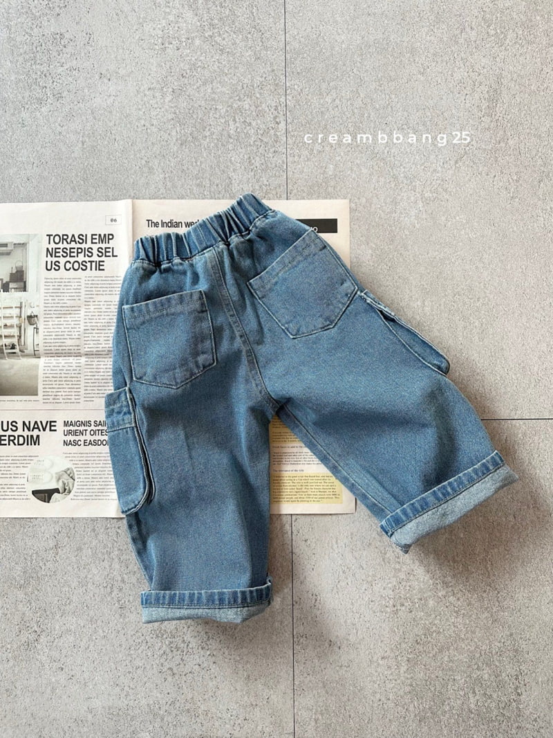 Cream Bbang - Korean Children Fashion - #discoveringself - Cargo Wide Denim Pants - 4