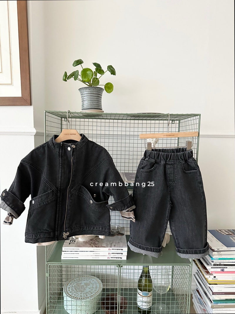 Cream Bbang - Korean Children Fashion - #kidsshorts - High Neck Over Sized Denim Jacket - 12