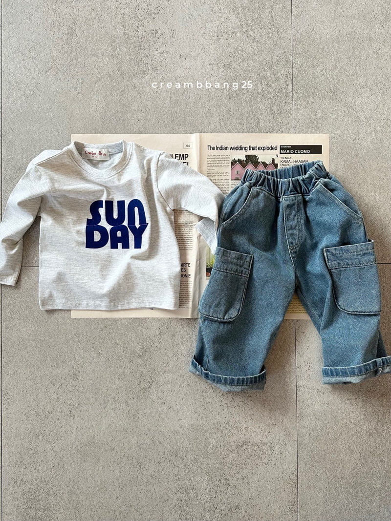 Cream Bbang - Korean Children Fashion - #kidsshorts - Cargo Wide Denim Pants - 5