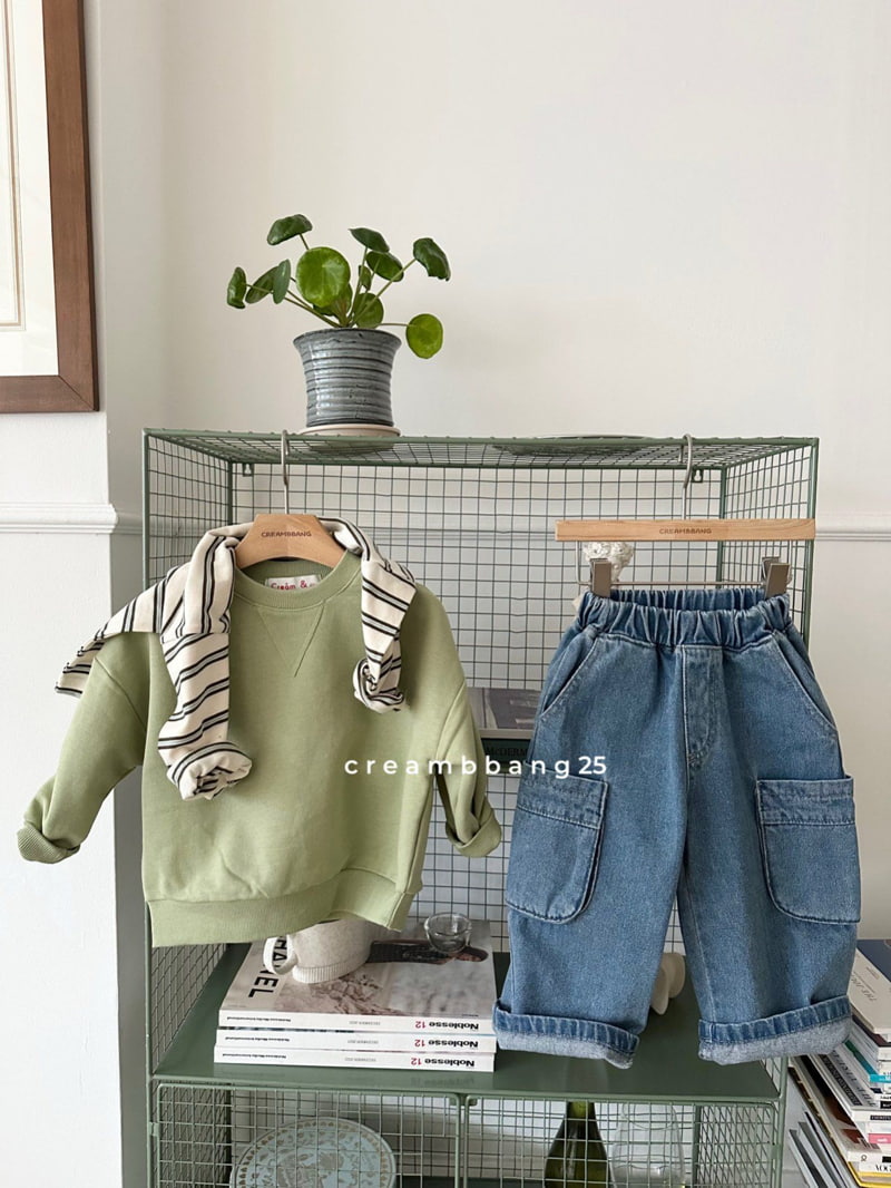 Cream Bbang - Korean Children Fashion - #kidsstore - Cargo Wide Denim Pants - 6