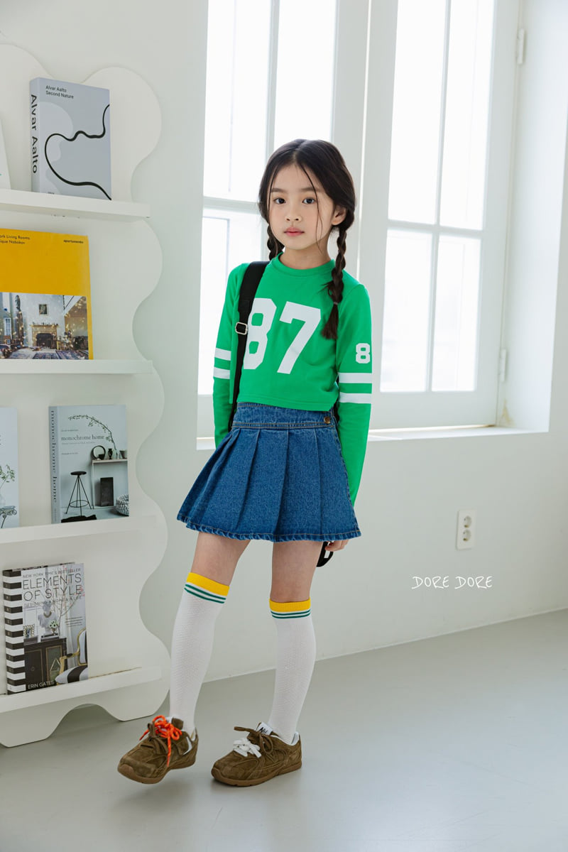 Dore Dore - Korean Children Fashion - #kidsshorts - Denim Wrap Skirt Pants (Blue) - 8