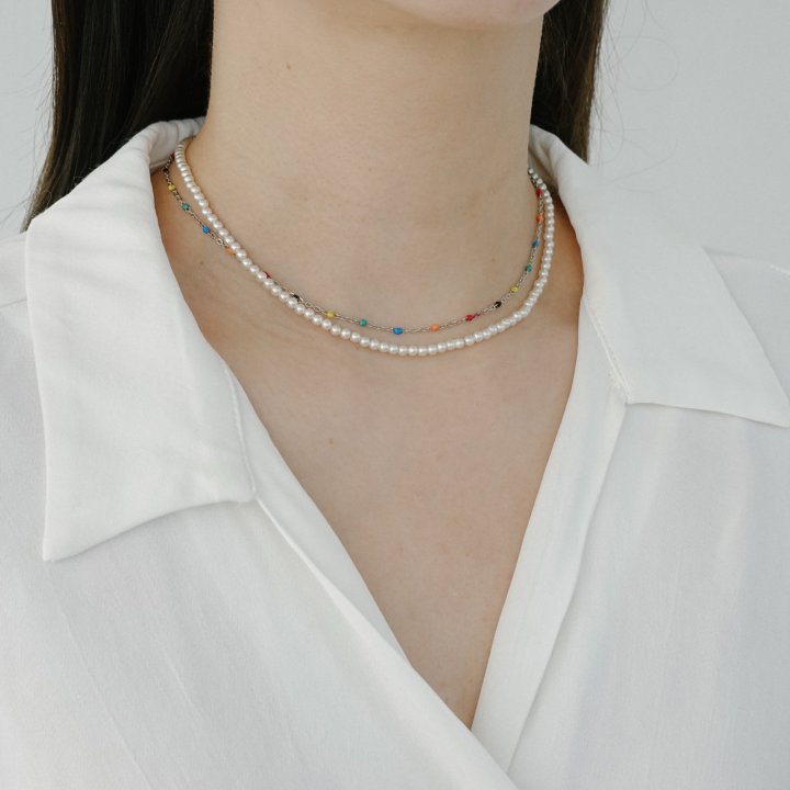 Eeiitt - Korean Women Fashion - #momslook - Double Rainbow Pearl Necklace - 11
