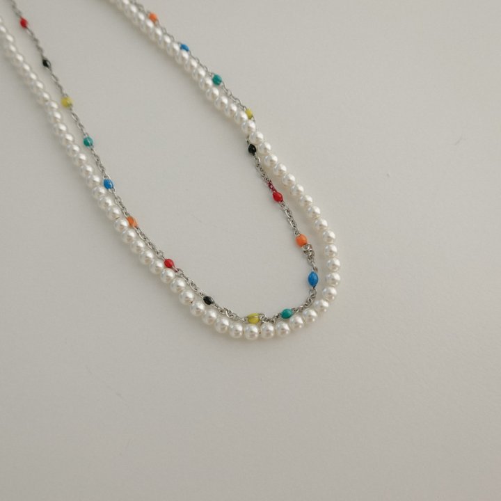 Eeiitt - Korean Women Fashion - #momslook - Double Rainbow Pearl Necklace - 5