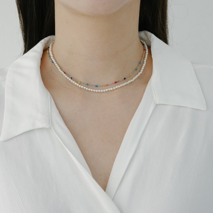 Eeiitt - Korean Women Fashion - #momslook - Double Rainbow Pearl Necklace - 7