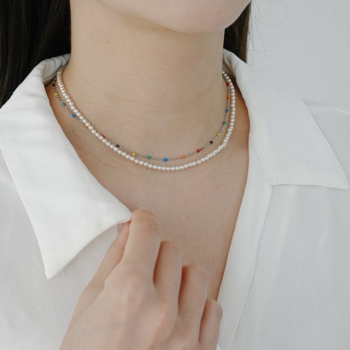 Eeiitt - Korean Women Fashion - #momslook - Double Rainbow Pearl Necklace - 9