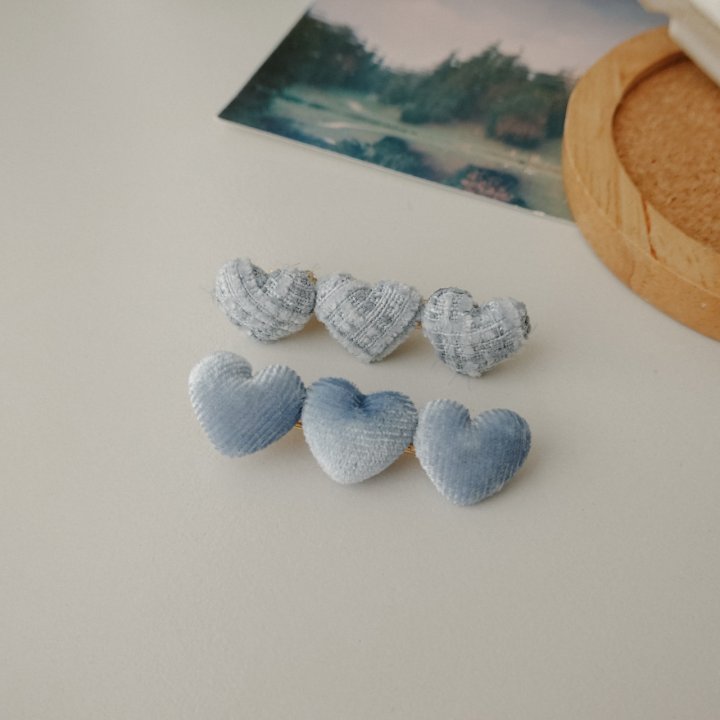 Eeiitt - Korean Women Fashion - #womensfashion - Velvete Tweed Heart Hairpin Set - 4