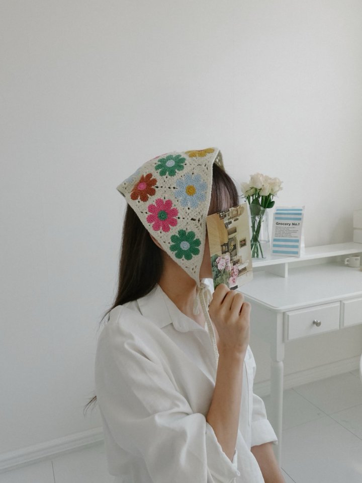 Eeiitt - Korean Women Fashion - #momslook - Color Flower Hair Kerchief - 2