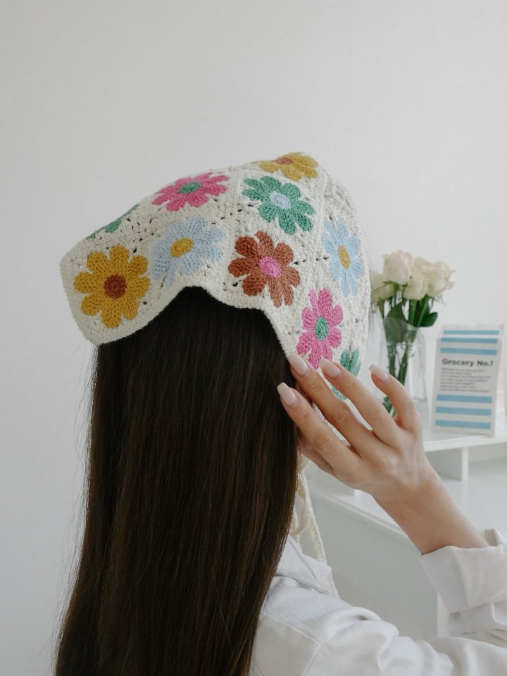 Eeiitt - Korean Women Fashion - #momslook - Color Flower Hair Kerchief - 6
