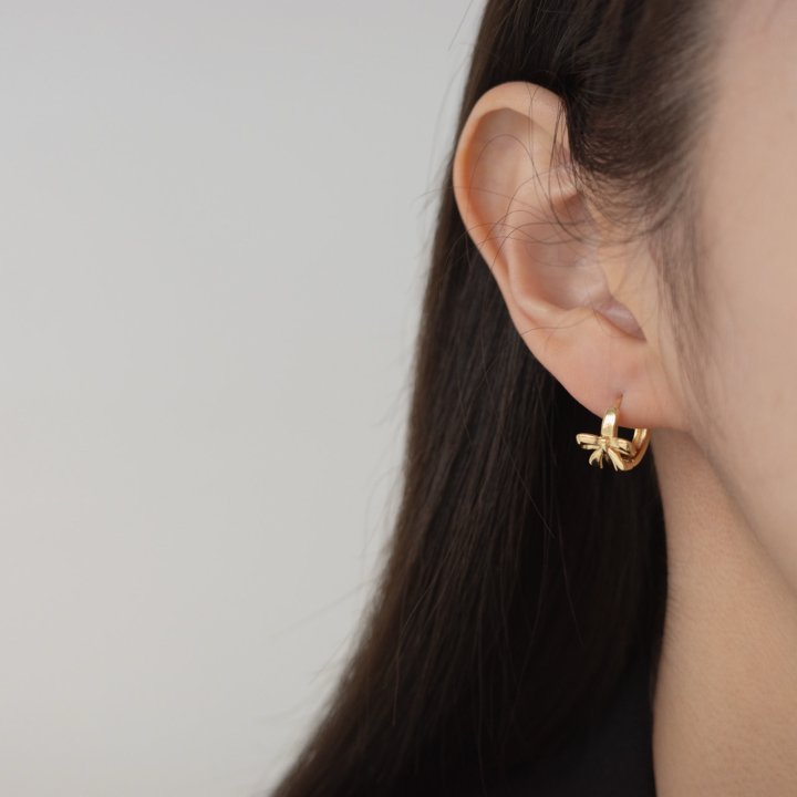 Eeiitt - Korean Women Fashion - #restrostyle - Miyou Mini Ribbon Ring Earring - 7