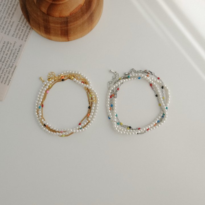 Eeiitt - Korean Women Fashion - #thatsdarling - Double Rainbow Pearl Necklace