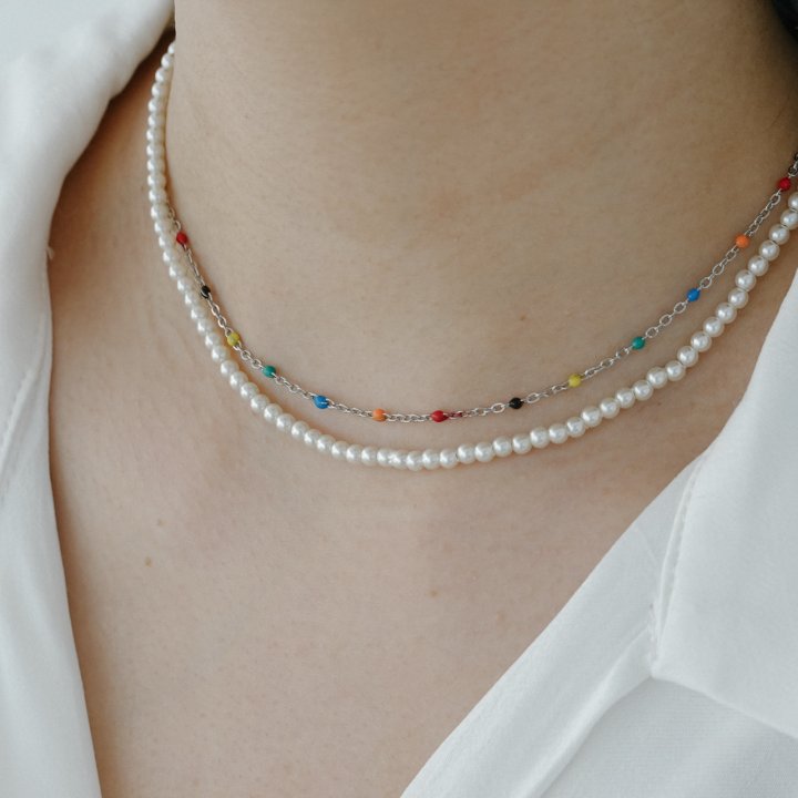 Eeiitt - Korean Women Fashion - #thelittlethings - Double Rainbow Pearl Necklace - 2