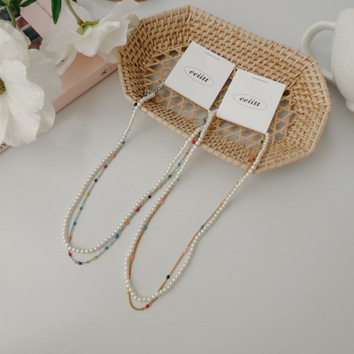 Eeiitt - Korean Women Fashion - #womensfashion - Double Rainbow Pearl Necklace - 10