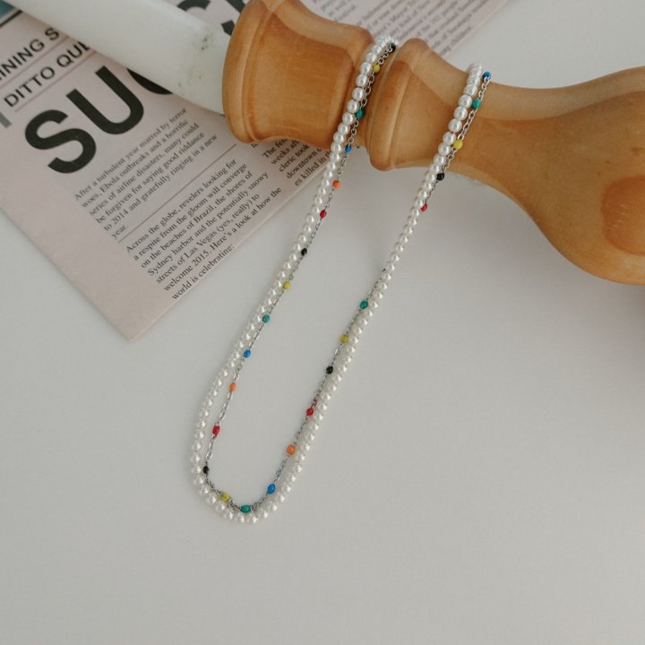 Eeiitt - Korean Women Fashion - #momslook - Double Rainbow Pearl Necklace - 4