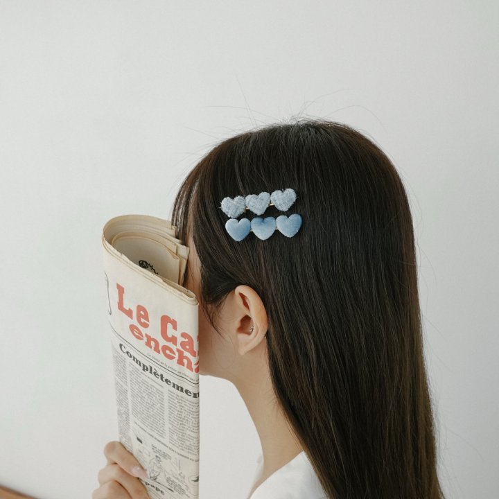 Eeiitt - Korean Women Fashion - #womensfashion - Velvete Tweed Heart Hairpin Set - 11