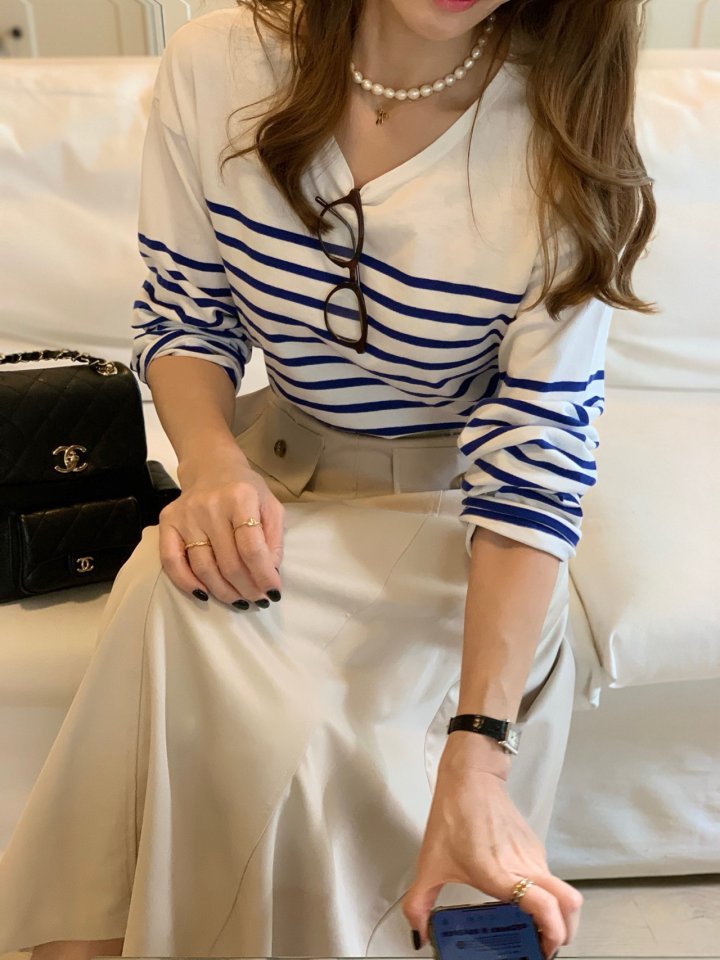 Elmu - Korean Women Fashion - #momslook - Senne Stripe Tee - 11