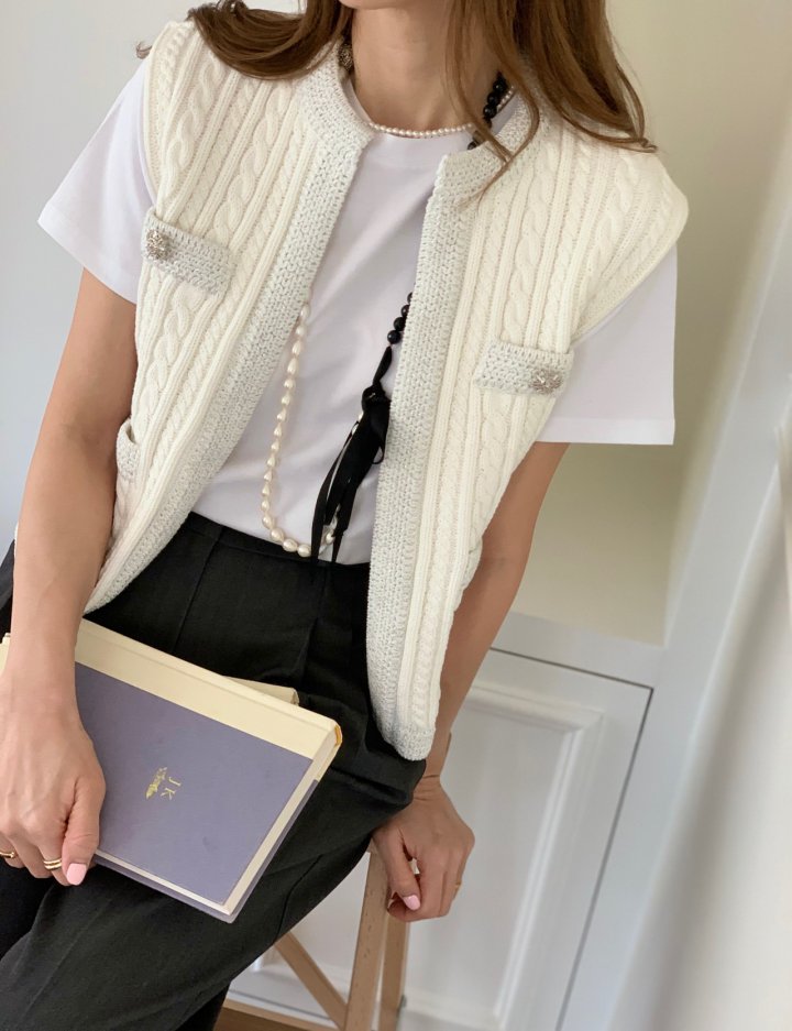 Elmu - Korean Women Fashion - #momslook - Tiffany Knit Vest - 6