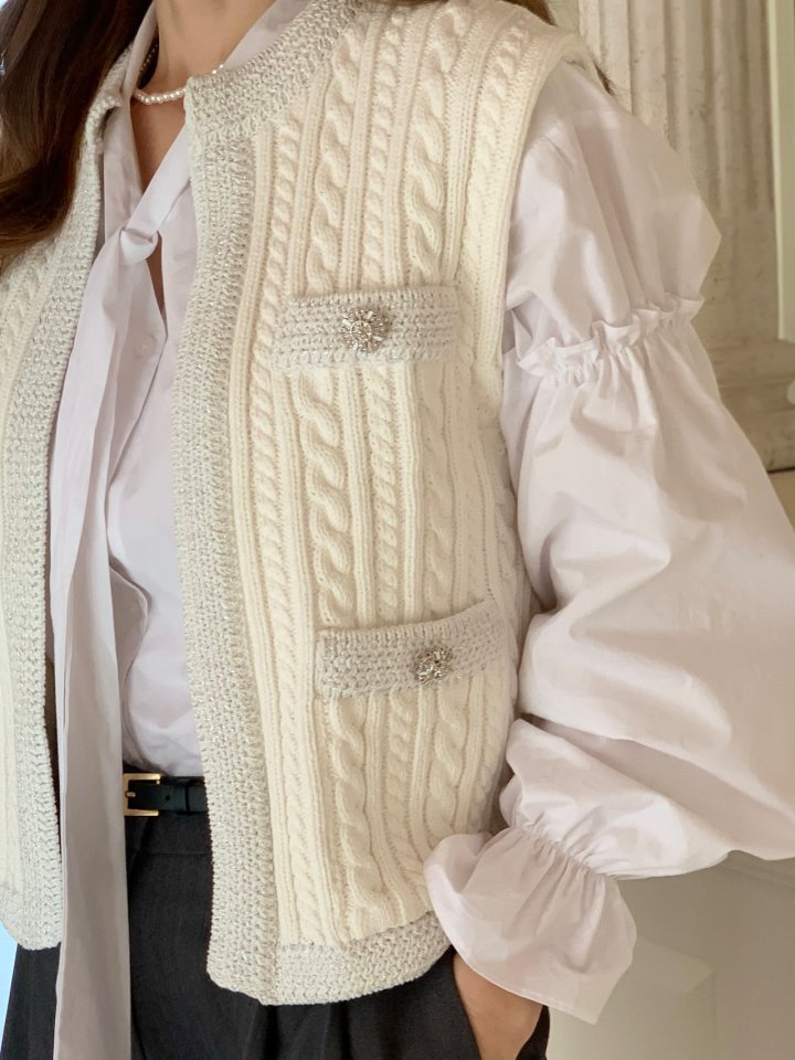 Elmu - Korean Women Fashion - #momslook - Tiffany Knit Vest - 8