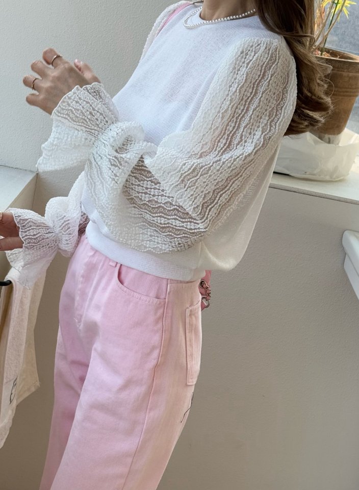 Elmu - Korean Women Fashion - #momslook - Illai Lace Tee - 3