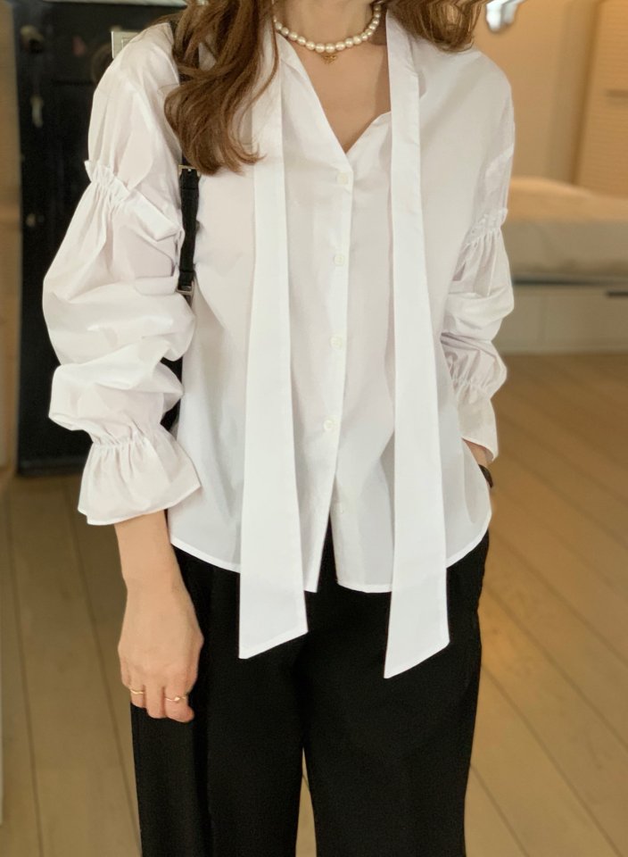 Elmu - Korean Women Fashion - #restrostyle - Bandi Tie Shirt - 2