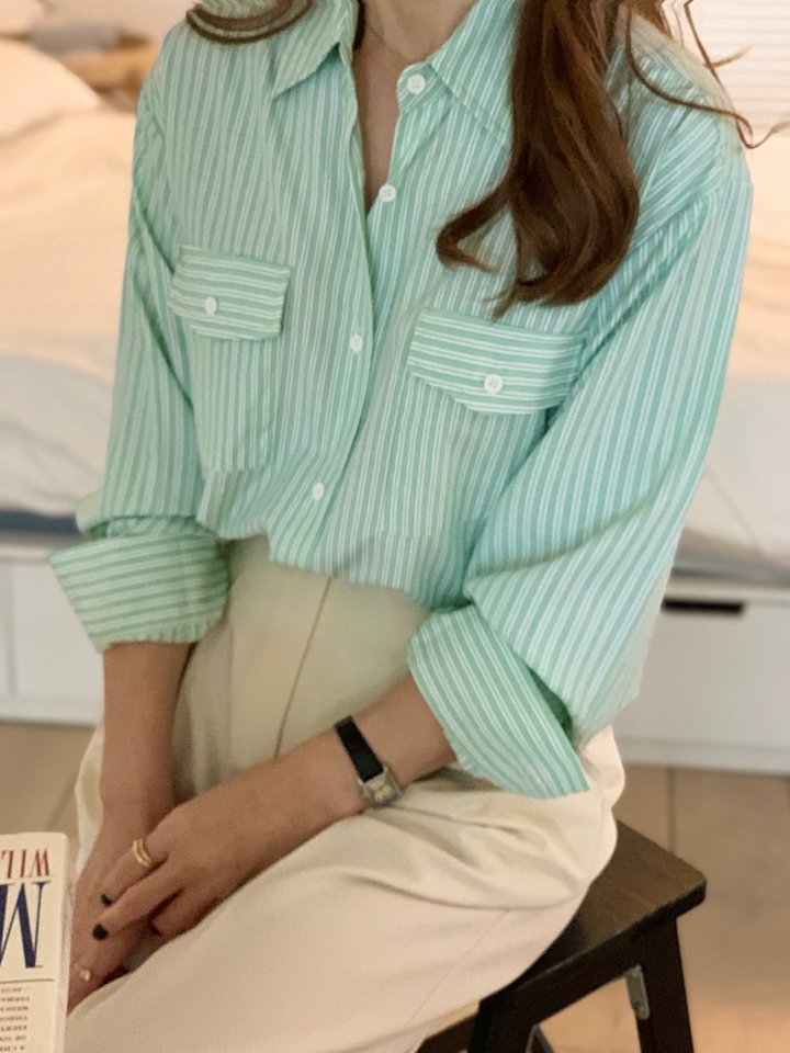 Elmu - Korean Women Fashion - #vintagekidsstyle - Leo Pocket Shirt - 3