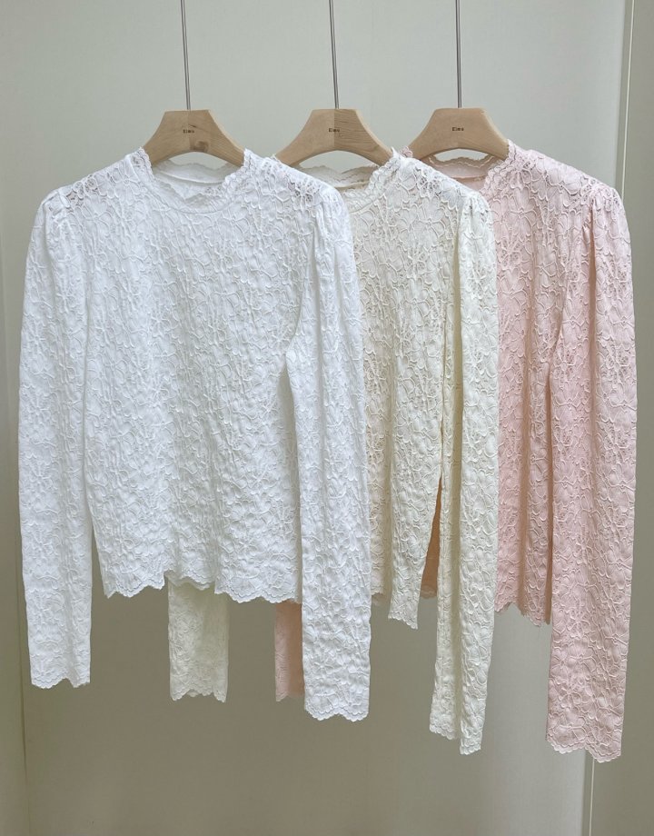 Elmu - Korean Women Fashion - #womensfashion - Shirring Lace Tee - 6