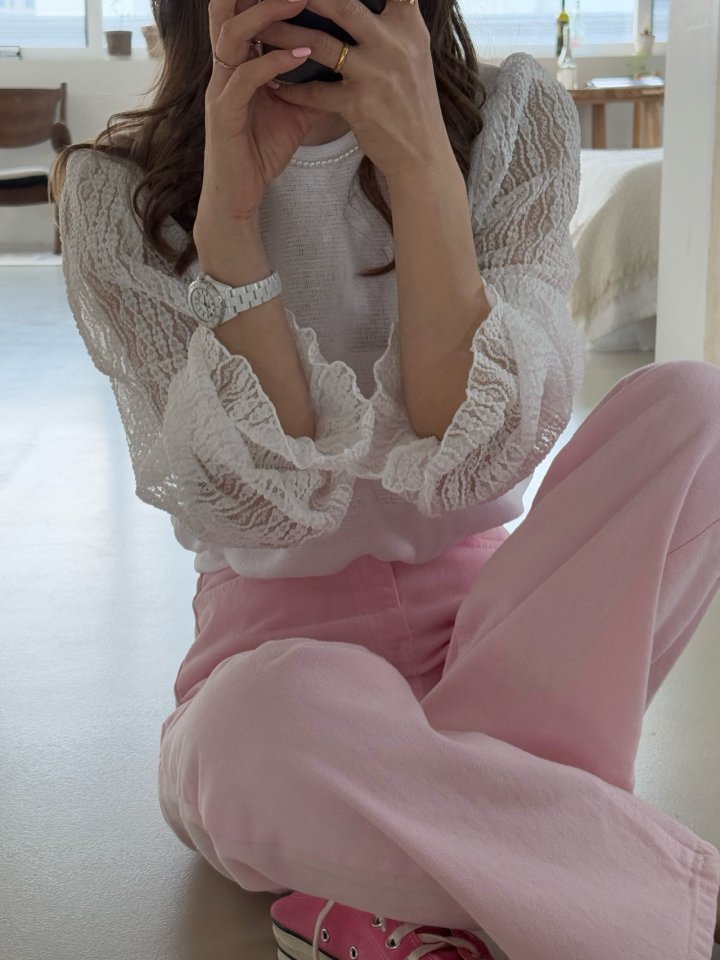 Elmu - Korean Women Fashion - #momslook - Illai Lace Tee - 4