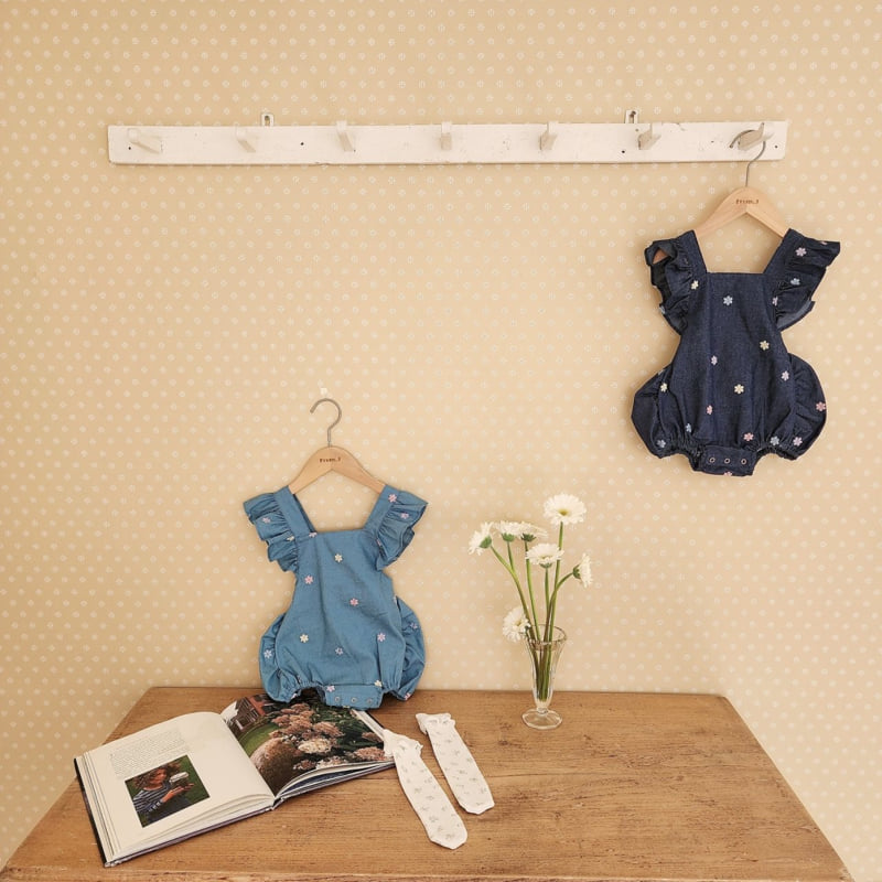 From J - Korean Baby Fashion - #babyboutique - Flower Embroidered Blue Suit - 12