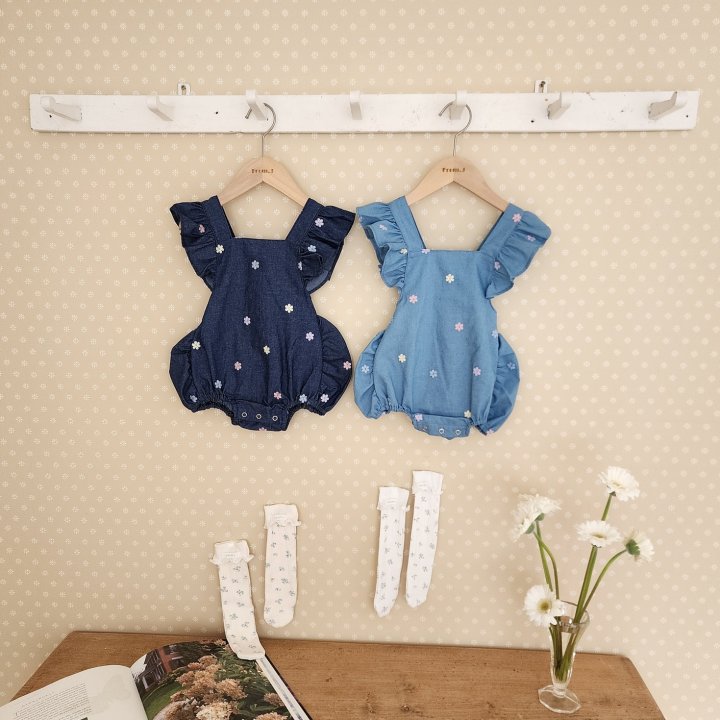 From J - Korean Baby Fashion - #babyfashion - Flower Embroidered Blue Suit