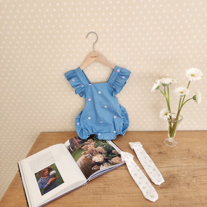 From J - Korean Baby Fashion - #babyfever - Flower Embroidered Blue Suit - 2