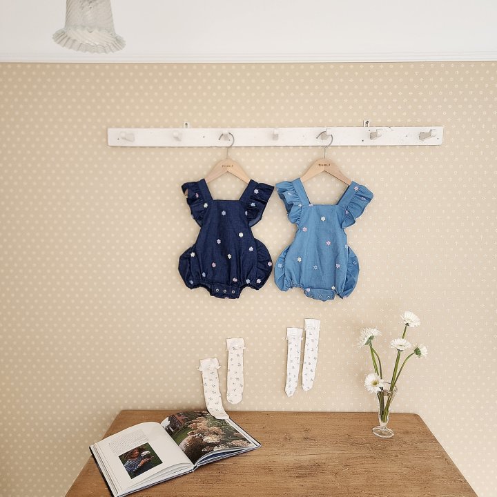 From J - Korean Baby Fashion - #babyoninstagram - Flower Embroidered Blue Suit - 5