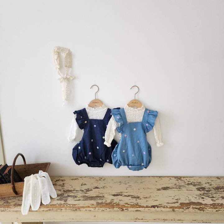 From J - Korean Baby Fashion - #babyootd - Flower Embroidered Blue Suit - 6