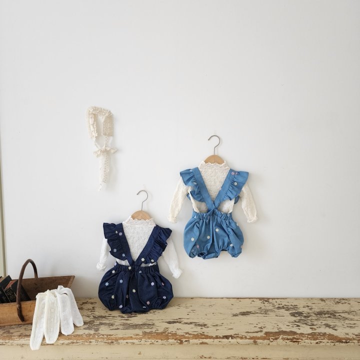 From J - Korean Baby Fashion - #babyoutfit - Flower Embroidered Blue Suit - 7