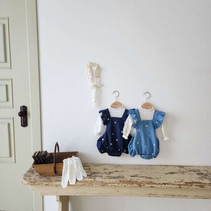 From J - Korean Baby Fashion - #babyoutfit - Flower Embroidered Blue Suit - 8