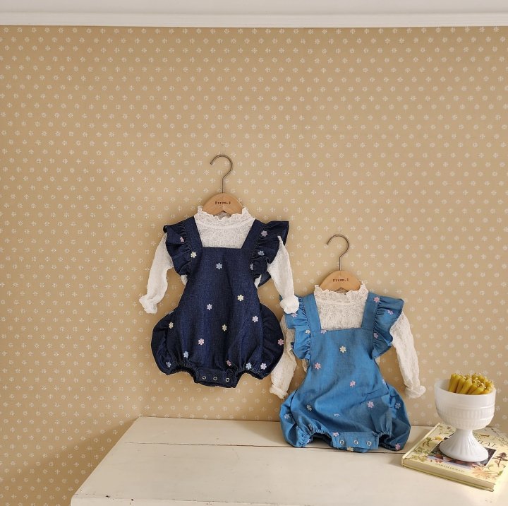 From J - Korean Baby Fashion - #onlinebabyboutique - Flower Embroidered Blue Suit - 10