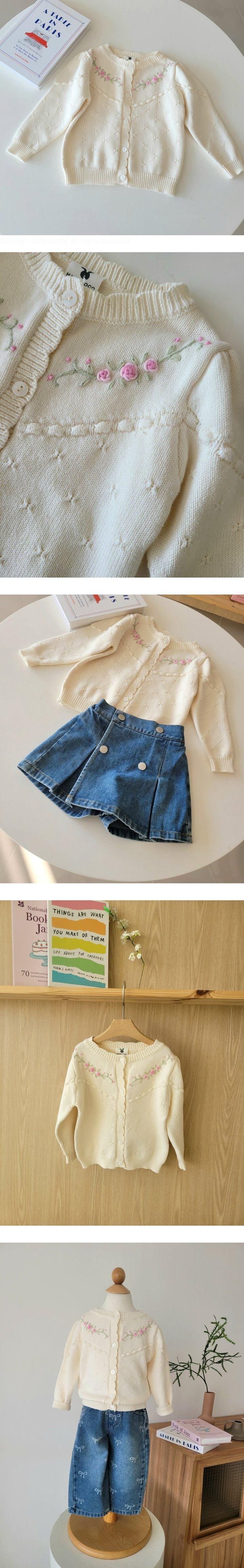 Hanacoco - Korean Children Fashion - #kidsshorts - Lovely Flower Embroidery Cardigan