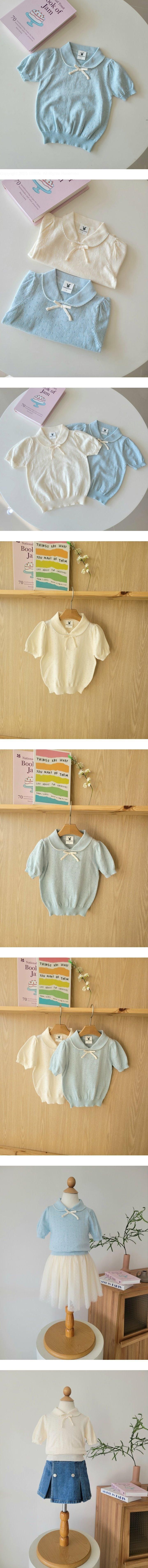 Hanacoco - Korean Children Fashion - #minifashionista - Ribbon Collar Short Sleeve Knit
