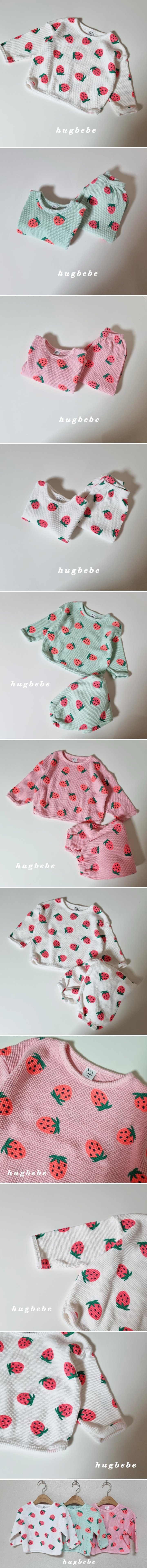 Hug Bebe - Korean Children Fashion - #kidsshorts - Waffle Strawberry Pullover