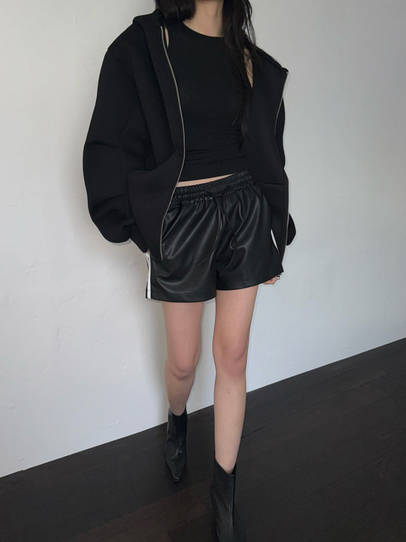 Inssense - Korean Women Fashion - #momslook - Oversized Neoprene Balloon Zipped Hoodie