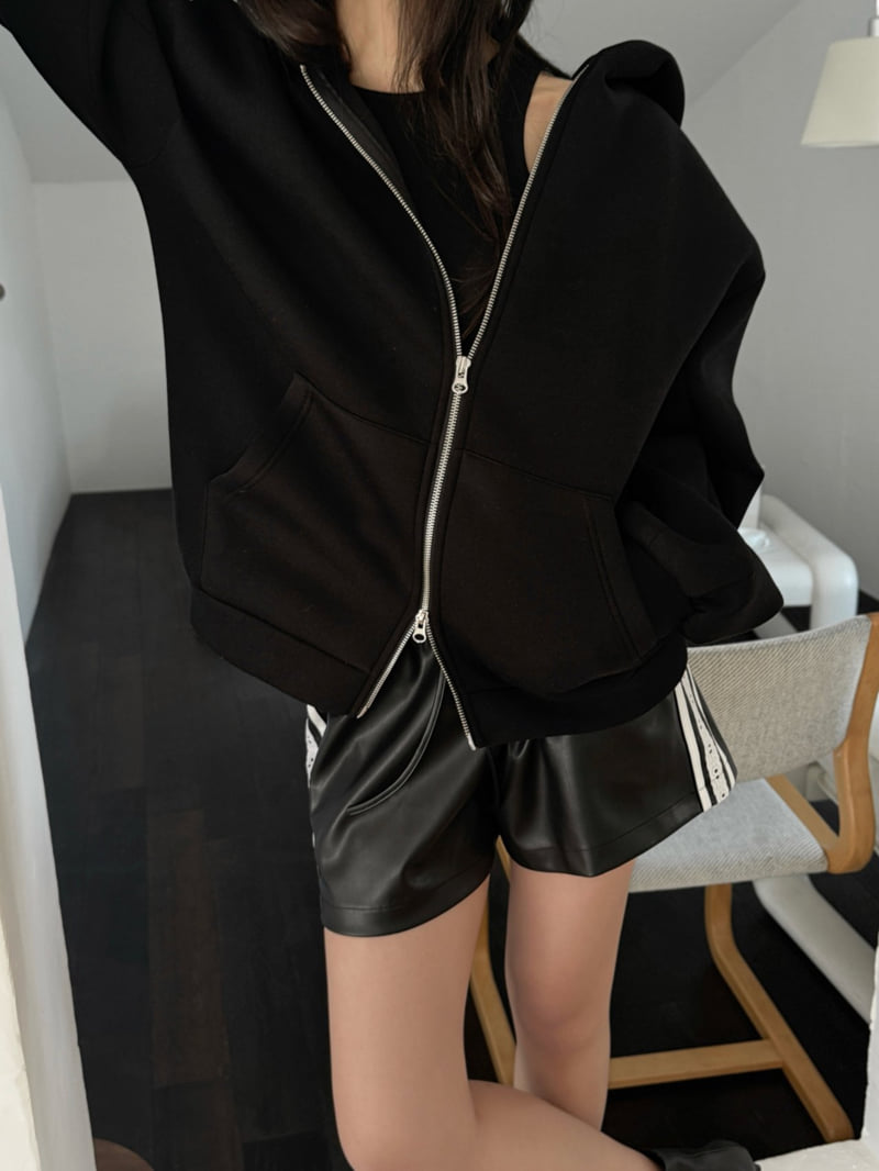 Inssense - Korean Women Fashion - #momslook - Oversized Neoprene Balloon Zipped Hoodie - 5