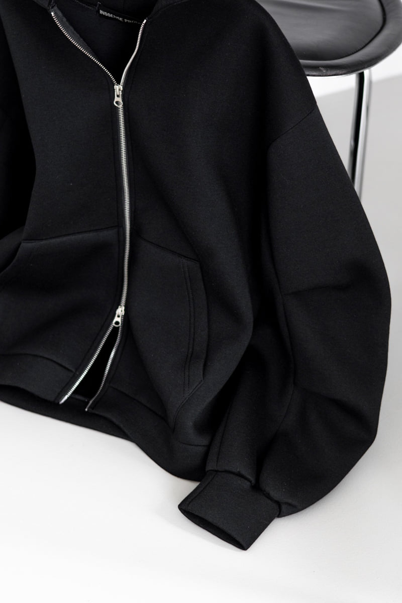 Inssense - Korean Women Fashion - #momslook - Oversized Neoprene Balloon Zipped Hoodie - 9