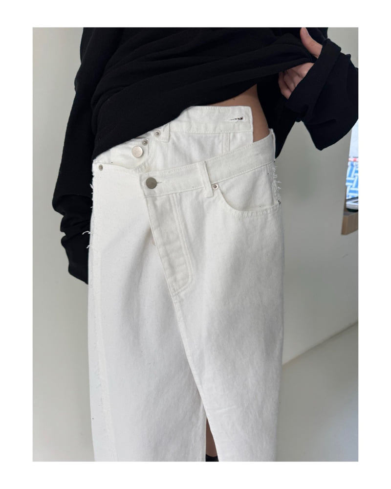 Inssense - Korean Women Fashion - #momslook - Unbalanced Warp Detail Maxi Denim Skirt - 2