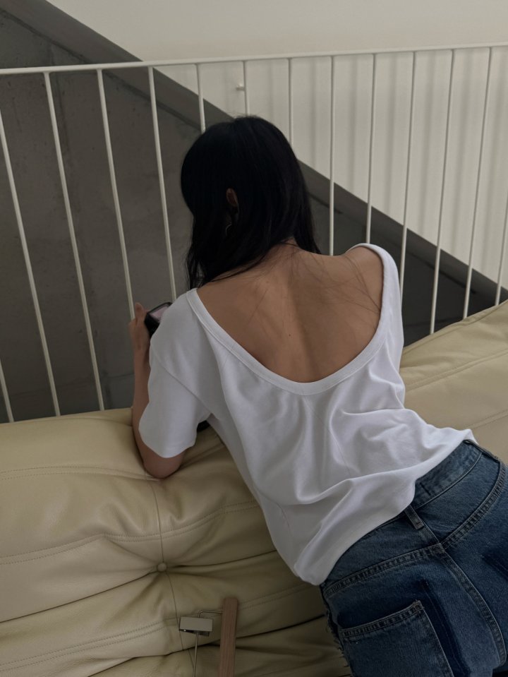 Inssense - Korean Women Fashion - #momslook - Cotton Modal Loosefit Backlesss Tee