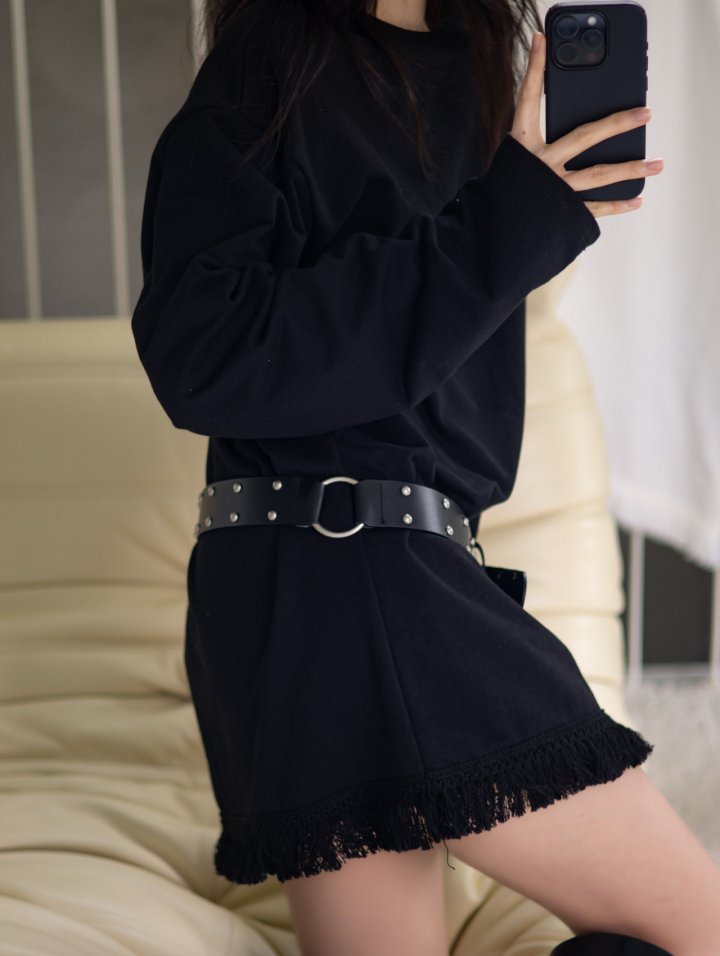 Inssense - Korean Women Fashion - #momslook - Fringe Detail Sweat Mini One-piece - 4
