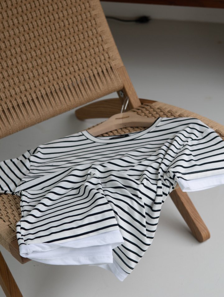 Inssense - Korean Women Fashion - #pursuepretty - Stripe Layered Detail Short Sleeved Tee - 10