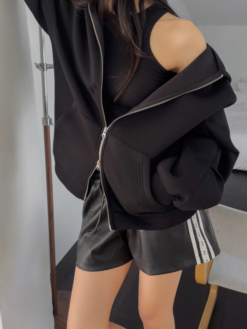 Inssense - Korean Women Fashion - #momslook - Oversized Neoprene Balloon Zipped Hoodie - 4
