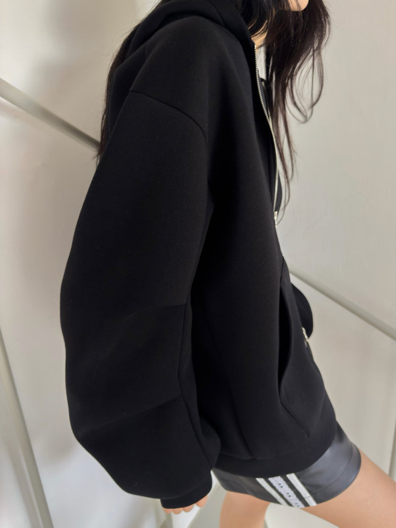 Inssense - Korean Women Fashion - #womensfashion - Oversized Neoprene Balloon Zipped Hoodie - 6